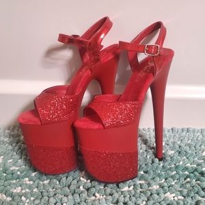 Pleaser Red 2-Tone Platform Stilettos Size 5